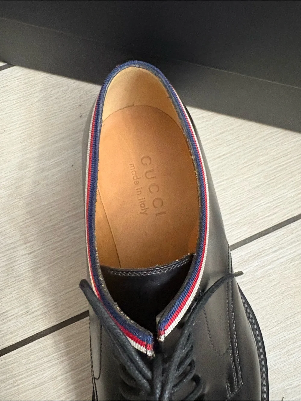 Brand new with box Gucci Black Leather Derby Shoes gg size 6.5 us 7.5
